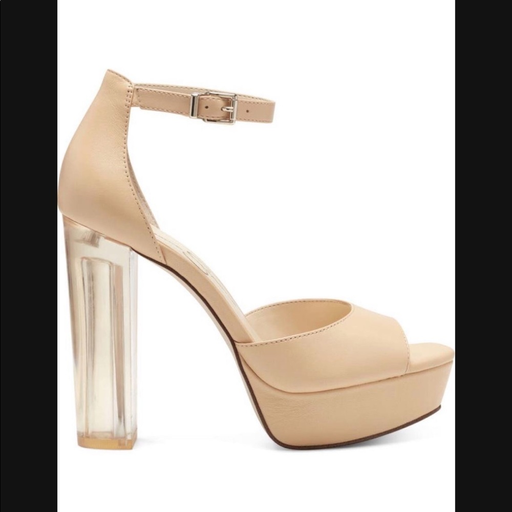 Jessica Simpson Nude Platform Sandal with Clear Block Heel